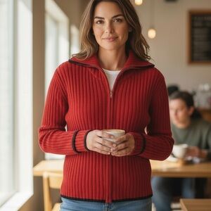 DESIGNERS STUDIO ORIGINALS RED RIBBED KNIT CARDIGAN Size XL Full Zip Shacket